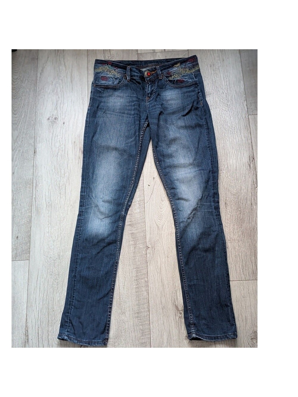 Desigual Embroidered Jeans Low Rise Slim Skinny Fit Blue Denim W32 M-L